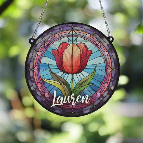 Tulip Personalised Stained Glass Effect Suncatcher